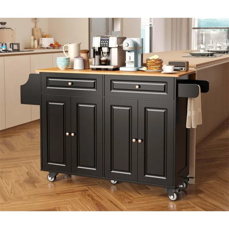 Solid Wood Top Kitchen Island Cart with Locking Wheels 28