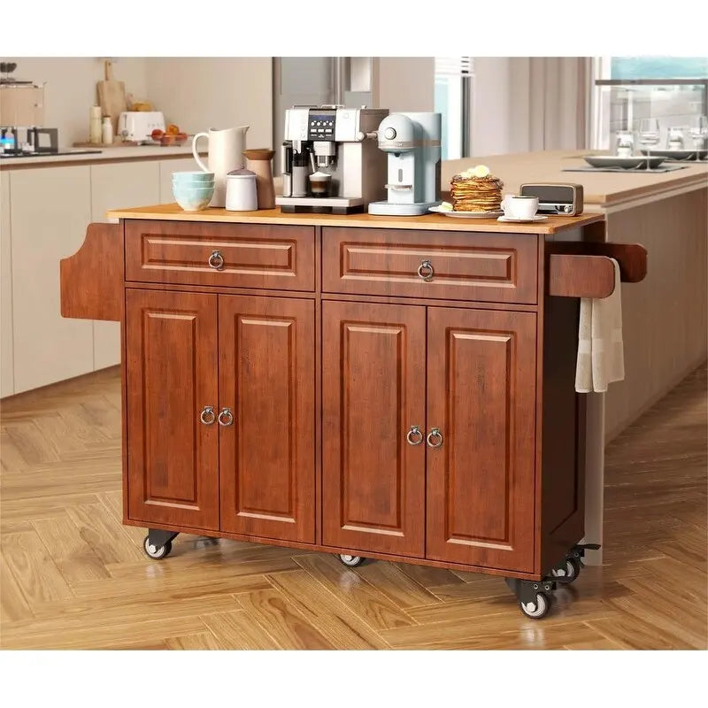 Solid Wood Top Kitchen Island Cart with Locking Wheels 30