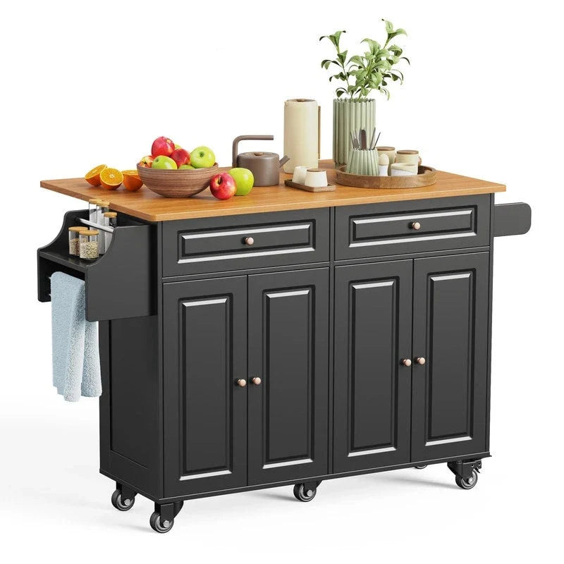 Solid Wood Top Kitchen Island Cart with Locking Wheels 4