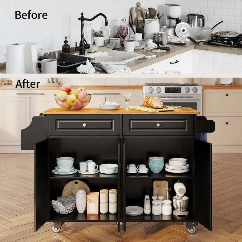 Solid Wood Top Kitchen Island Cart with Locking Wheels 5