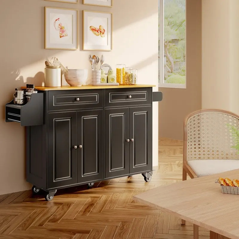 Solid Wood Top Kitchen Island Cart with Locking Wheels 6