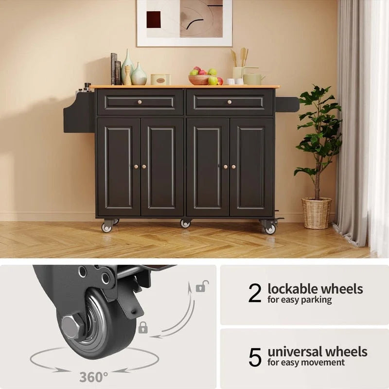 Solid Wood Top Kitchen Island Cart with Locking Wheels 8
