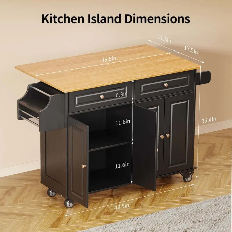 Solid Wood Top Kitchen Island Cart with Locking Wheels 9