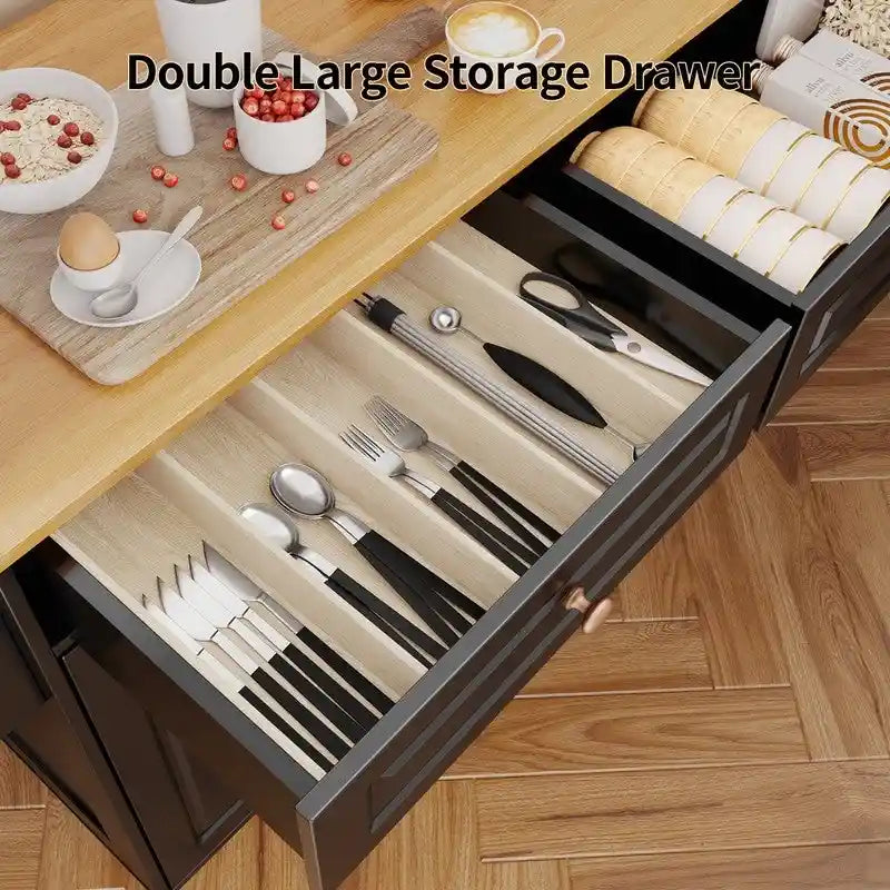 Solid Wood Top Kitchen Island Cart with Locking Wheels 10