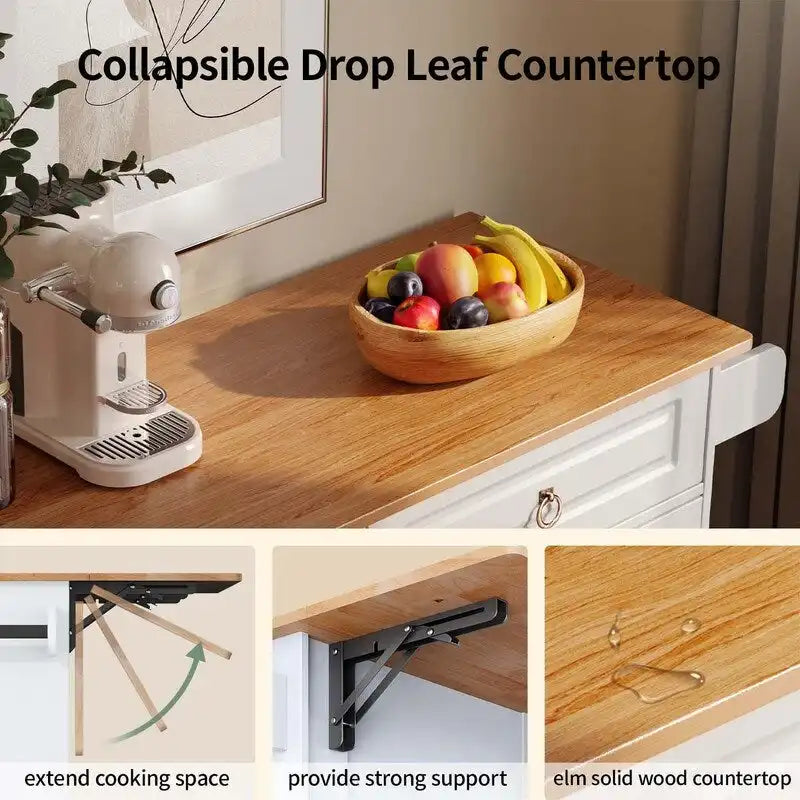 Solid Wood Top Kitchen Island Cart with Locking Wheels 12