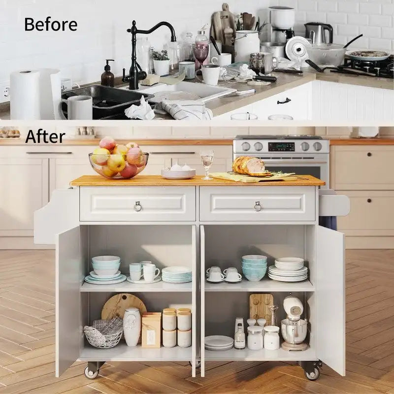 Solid Wood Top Kitchen Island Cart with Locking Wheels 13