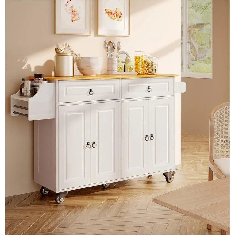 Solid Wood Top Kitchen Island Cart with Locking Wheels 14