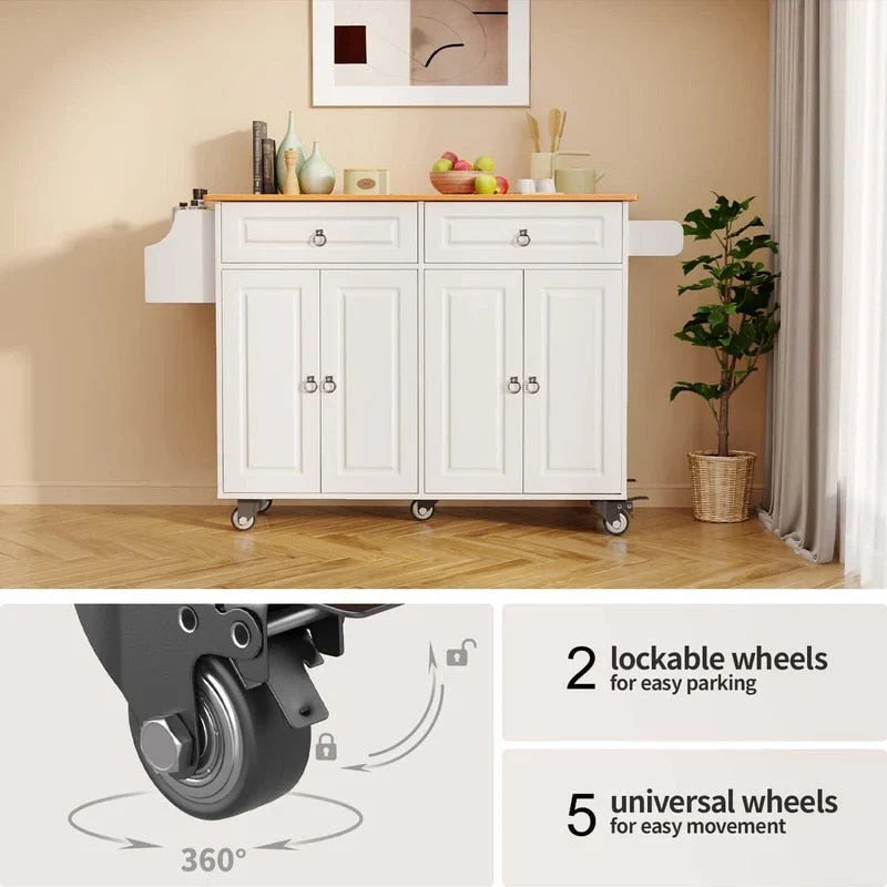 Solid Wood Top Kitchen Island Cart with Locking Wheels 16