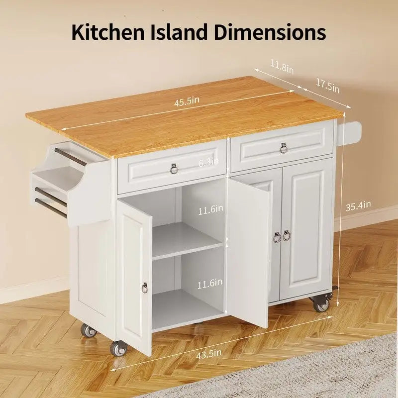 Solid Wood Top Kitchen Island Cart with Locking Wheels 17