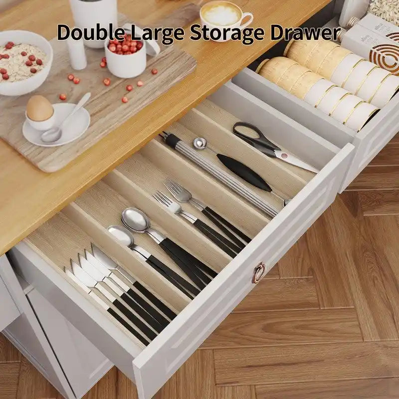Solid Wood Top Kitchen Island Cart with Locking Wheels 18