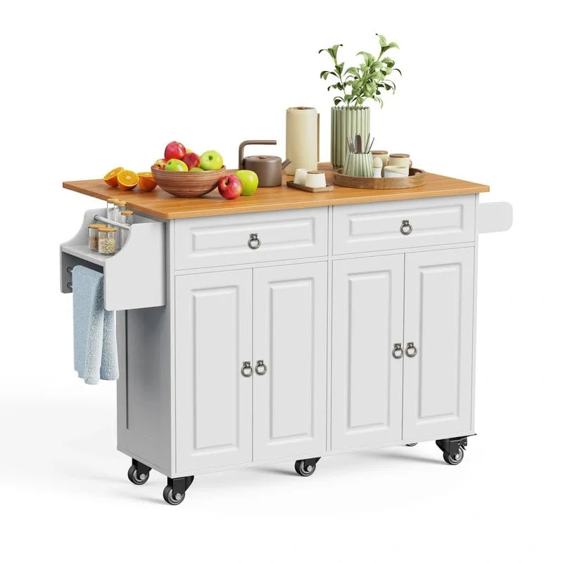Solid Wood Top Kitchen Island Cart with Locking Wheels 19