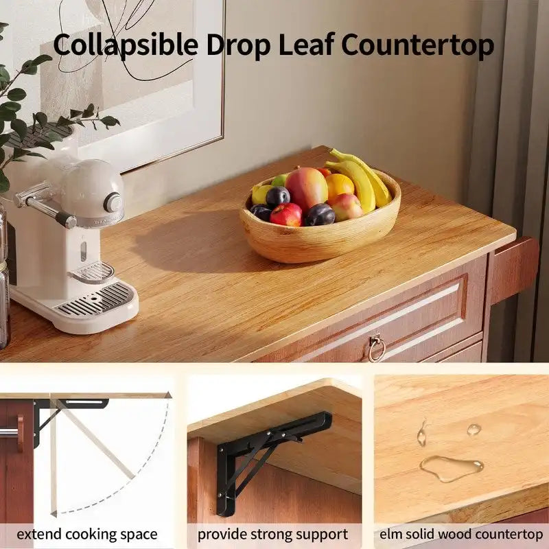 Solid Wood Top Kitchen Island Cart with Locking Wheels 21