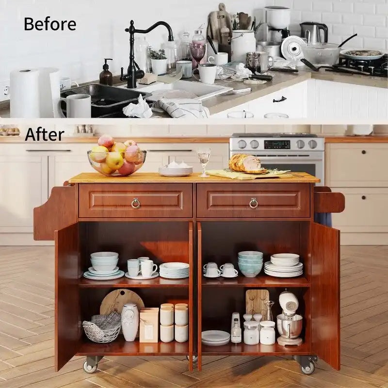 Solid Wood Top Kitchen Island Cart with Locking Wheels 22