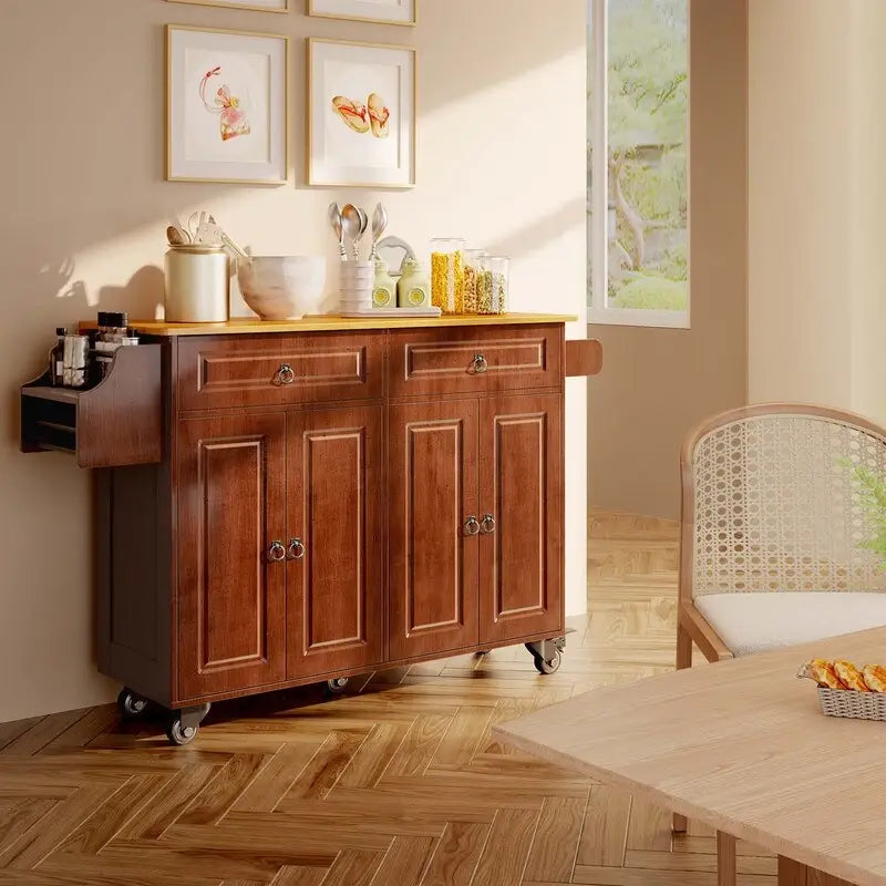Solid Wood Top Kitchen Island Cart with Locking Wheels 23