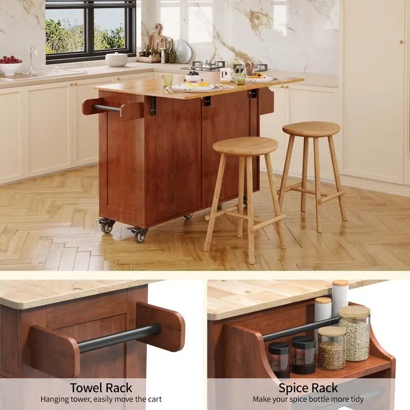 Solid Wood Top Kitchen Island Cart with Locking Wheels 24
