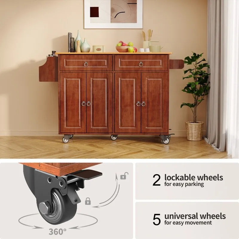 Solid Wood Top Kitchen Island Cart with Locking Wheels 25