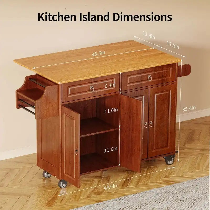 Solid Wood Top Kitchen Island Cart with Locking Wheels 26