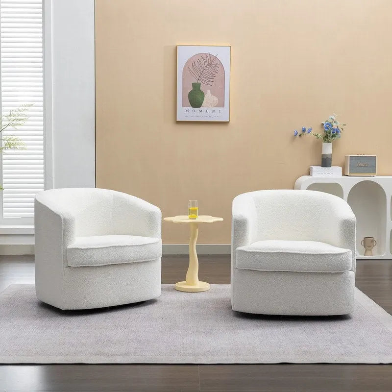 SEYNAR Contemporary Boucle Upholstered 360° Swivel Accent Chairs - Set of 2