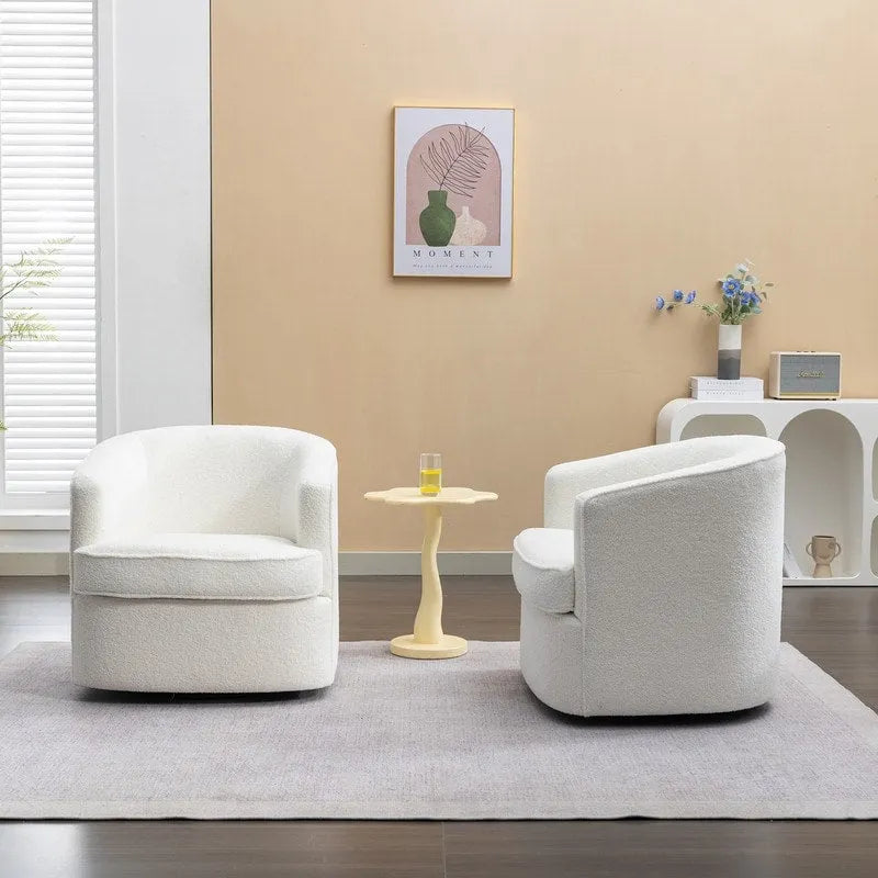 SEYNAR Contemporary Boucle Upholstered 360° Swivel Accent Chairs - Set of 2