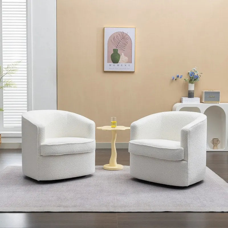 SEYNAR Contemporary Boucle Upholstered 360° Swivel Accent Chairs - Set of 2 4