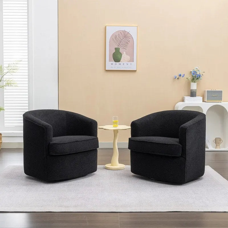 SEYNAR Contemporary Boucle Upholstered 360° Swivel Accent Chairs - Set of 2 19
