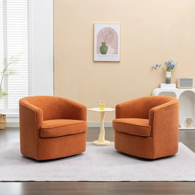 SEYNAR Contemporary Boucle Upholstered 360° Swivel Accent Chairs - Set of 2 27