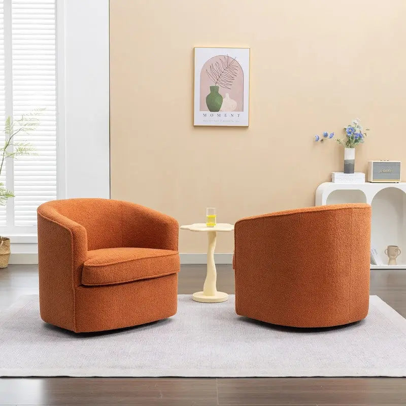 SEYNAR Contemporary Boucle Upholstered 360° Swivel Accent Chairs - Set of 2 29
