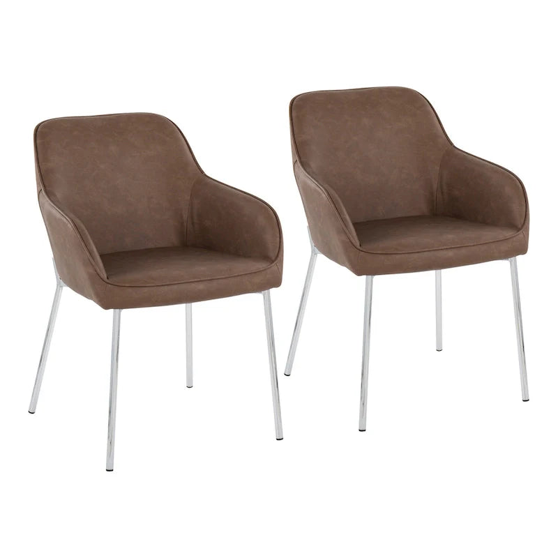 Set of 2 Silver Orchid Galotti Chrome Upholstered Dining Chairs 4