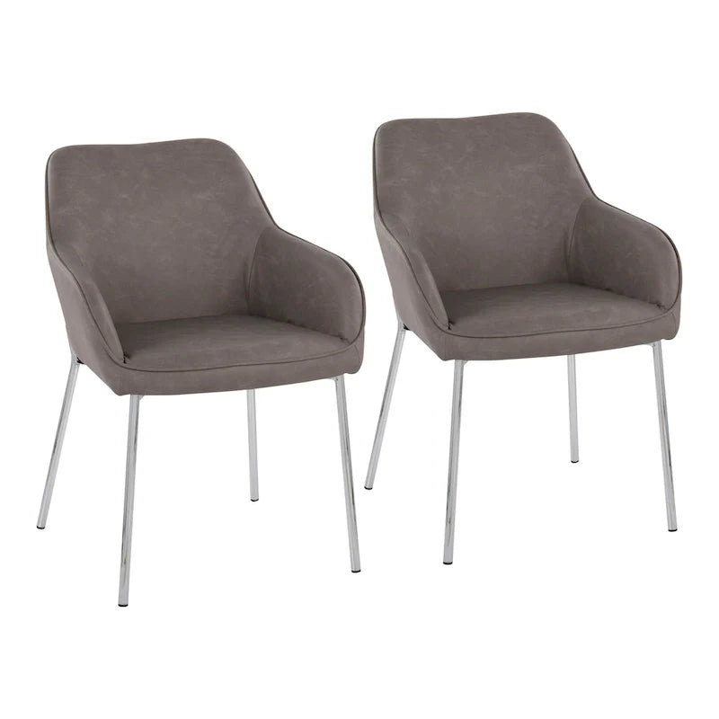 Set of 2 Silver Orchid Galotti Chrome Upholstered Dining Chairs 5