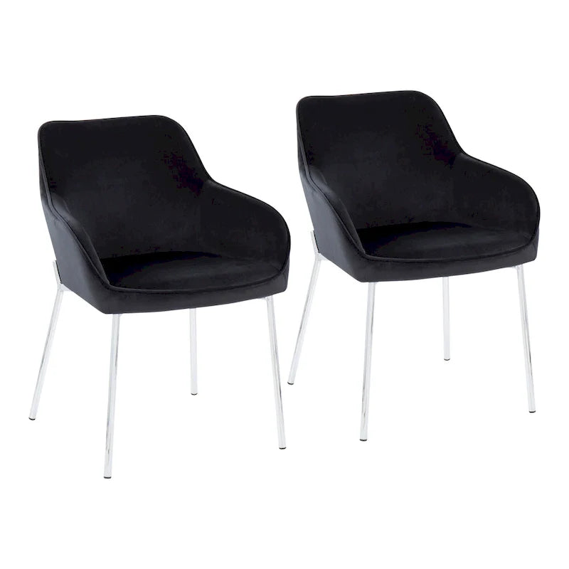 Set of 2 Silver Orchid Galotti Chrome Upholstered Dining Chairs 7