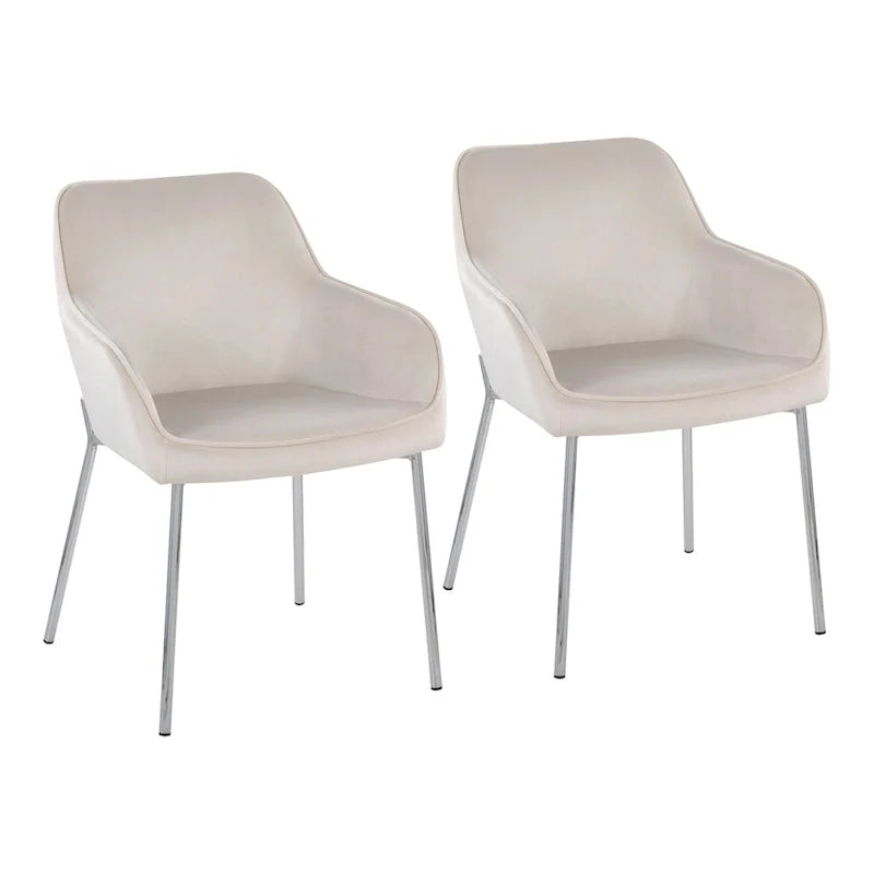 Set of 2 Silver Orchid Galotti Chrome Upholstered Dining Chairs 8