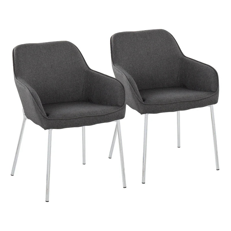 Set of 2 Silver Orchid Galotti Chrome Upholstered Dining Chairs 9