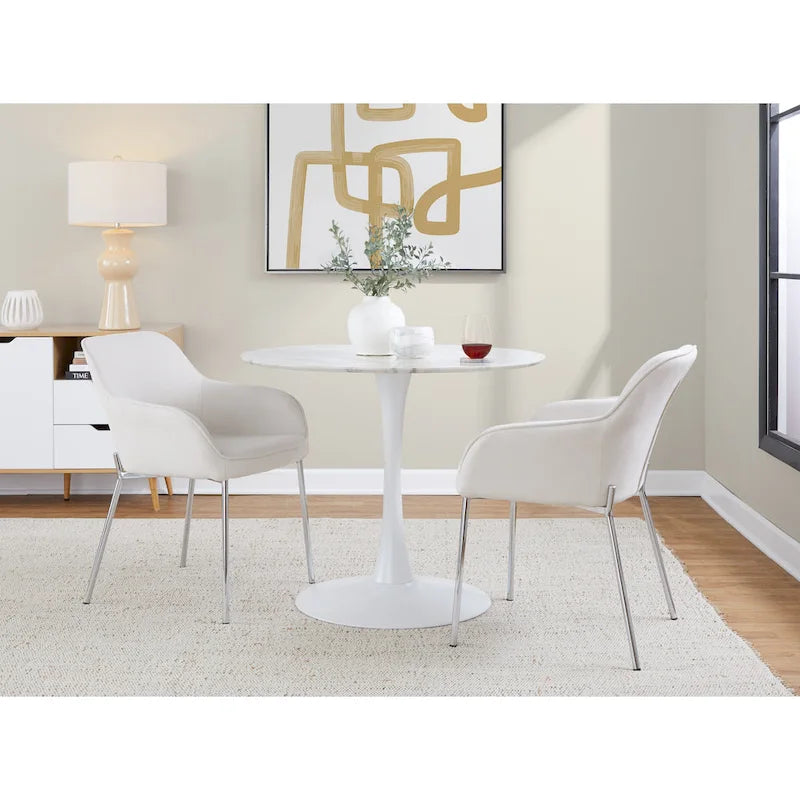 Set of 2 Silver Orchid Galotti Chrome Upholstered Dining Chairs 30