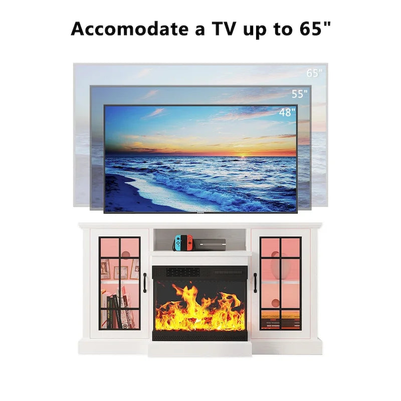 All-Sided Glass Electric Fireplace TV Stand 16