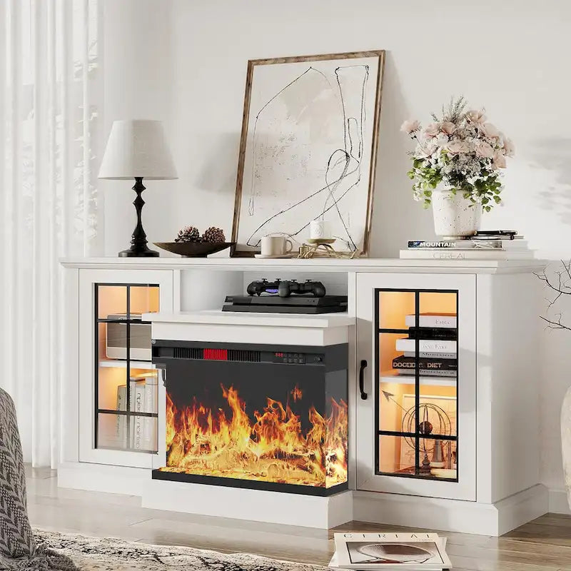 All-Sided Glass Electric Fireplace TV Stand 1