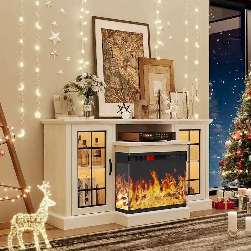 All-Sided Glass Electric Fireplace TV Stand 2