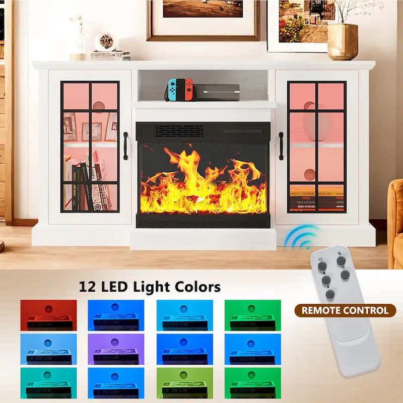 All-Sided Glass Electric Fireplace TV Stand 4