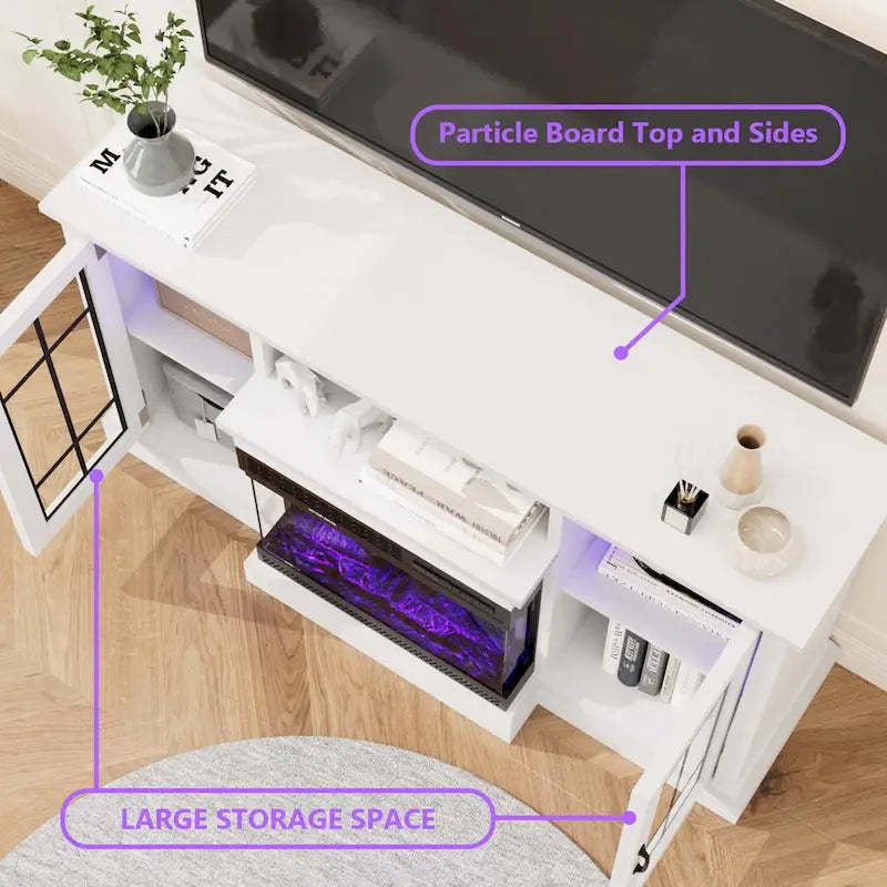 All-Sided Glass Electric Fireplace TV Stand 6