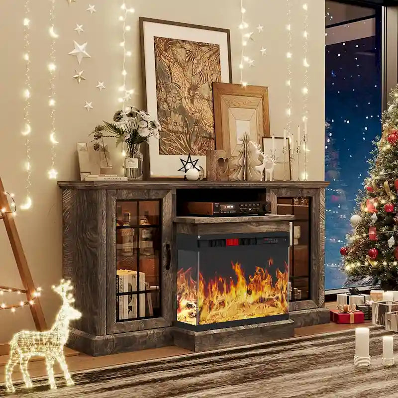 All-Sided Glass Electric Fireplace TV Stand 7
