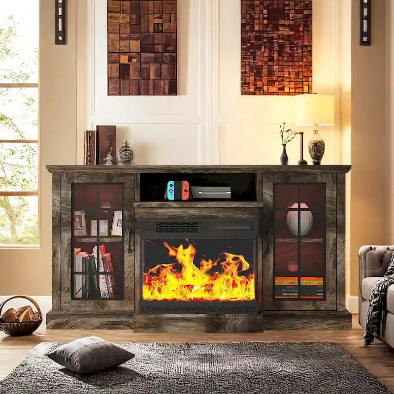 All-Sided Glass Electric Fireplace TV Stand 8