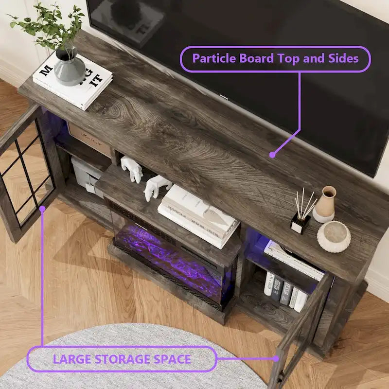 All-Sided Glass Electric Fireplace TV Stand 9