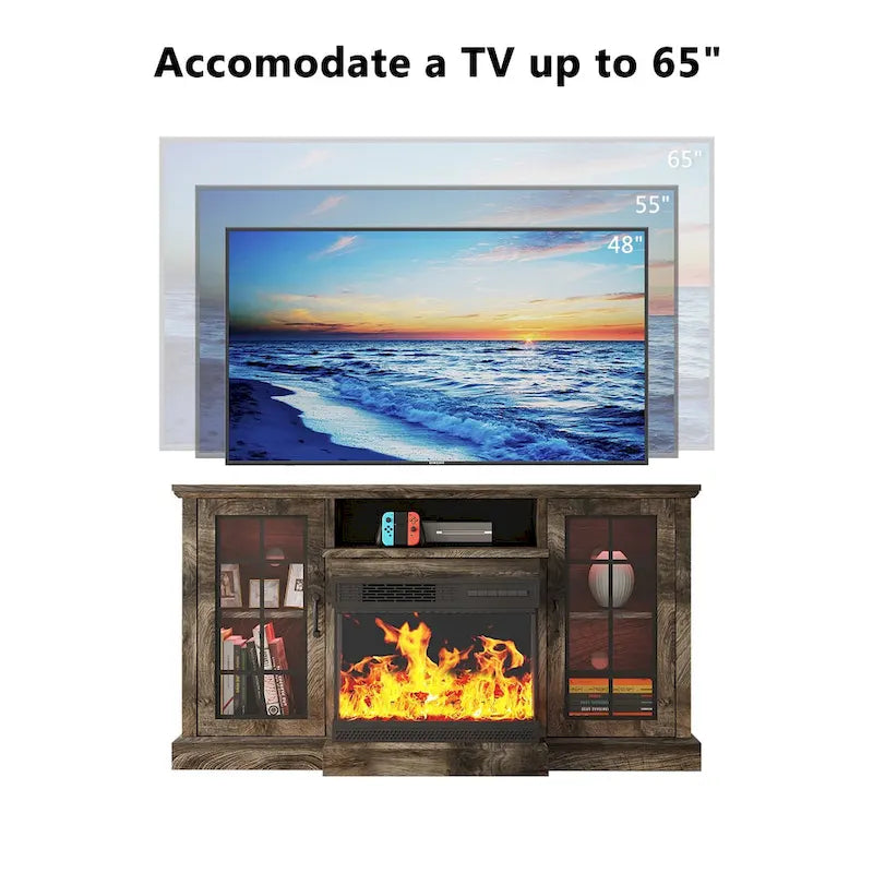 All-Sided Glass Electric Fireplace TV Stand 12