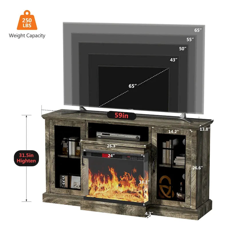 All-Sided Glass Electric Fireplace TV Stand 13