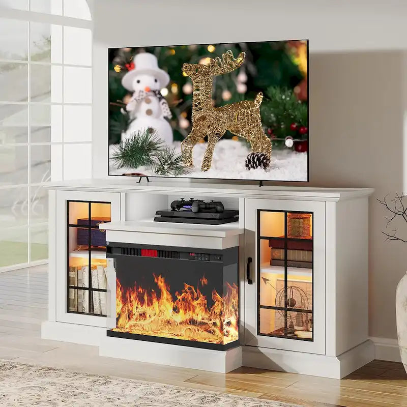All-Sided Glass Electric Fireplace TV Stand 14