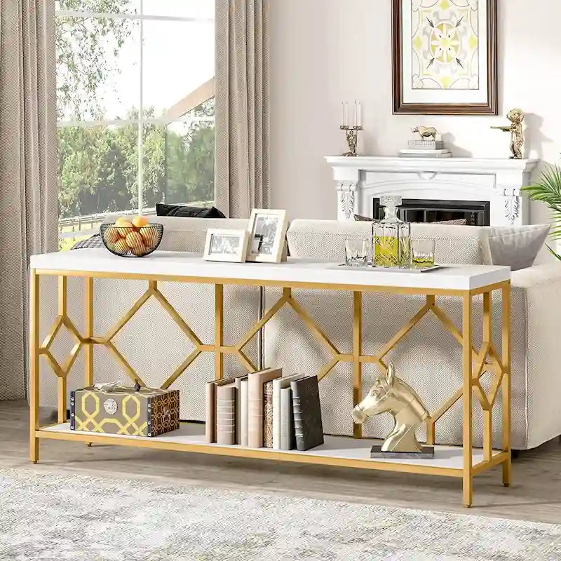 70.9-Inch Industrial Sofa Console Table with Open Storage Shelf - Extra Long Narrow Entry Table for Behind Couch 30