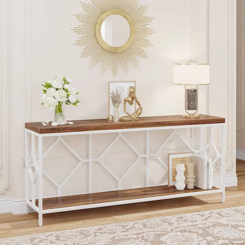 70.9-Inch Industrial Sofa Console Table with Open Storage Shelf - Extra Long Narrow Entry Table for Behind Couch 32
