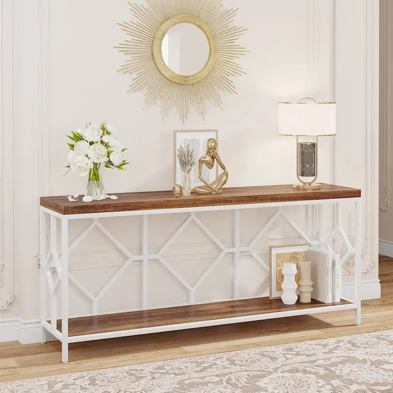 70.9-Inch Industrial Sofa Console Table with Open Storage Shelf - Extra Long Narrow Entry Table for Behind Couch 1