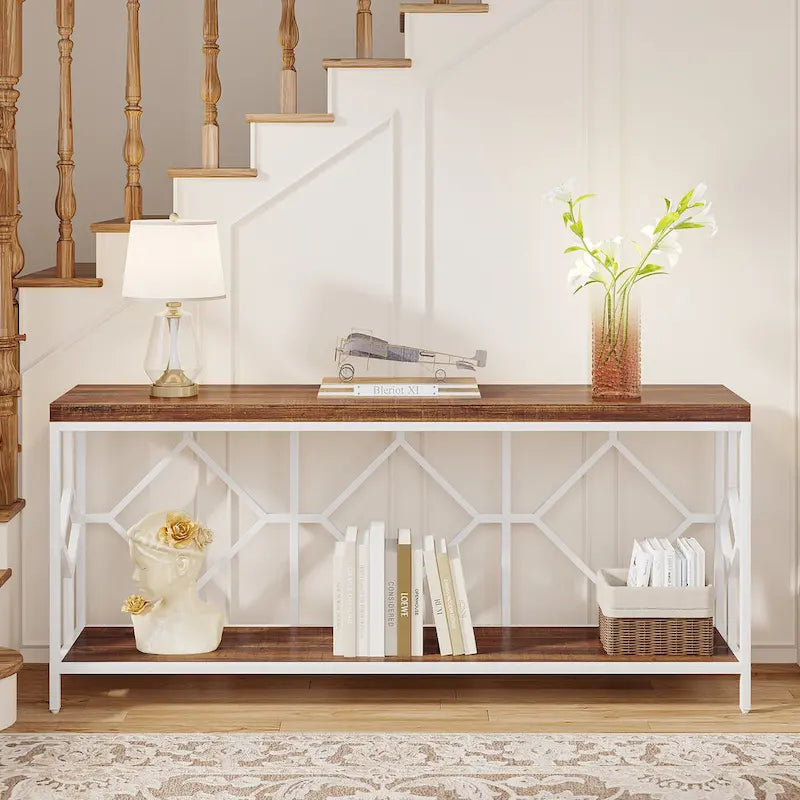 70.9-Inch Industrial Sofa Console Table with Open Storage Shelf - Extra Long Narrow Entry Table for Behind Couch 2