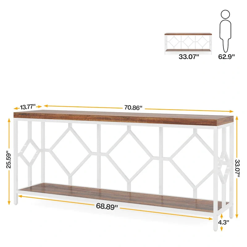 70.9-Inch Industrial Sofa Console Table with Open Storage Shelf - Extra Long Narrow Entry Table for Behind Couch 3