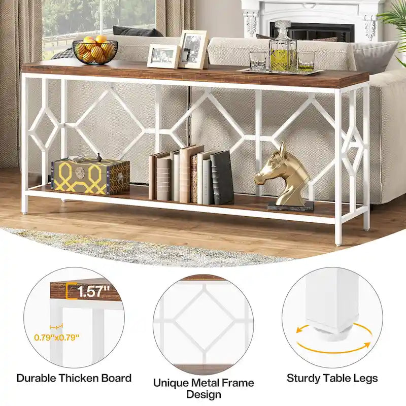 70.9-Inch Industrial Sofa Console Table with Open Storage Shelf - Extra Long Narrow Entry Table for Behind Couch 4